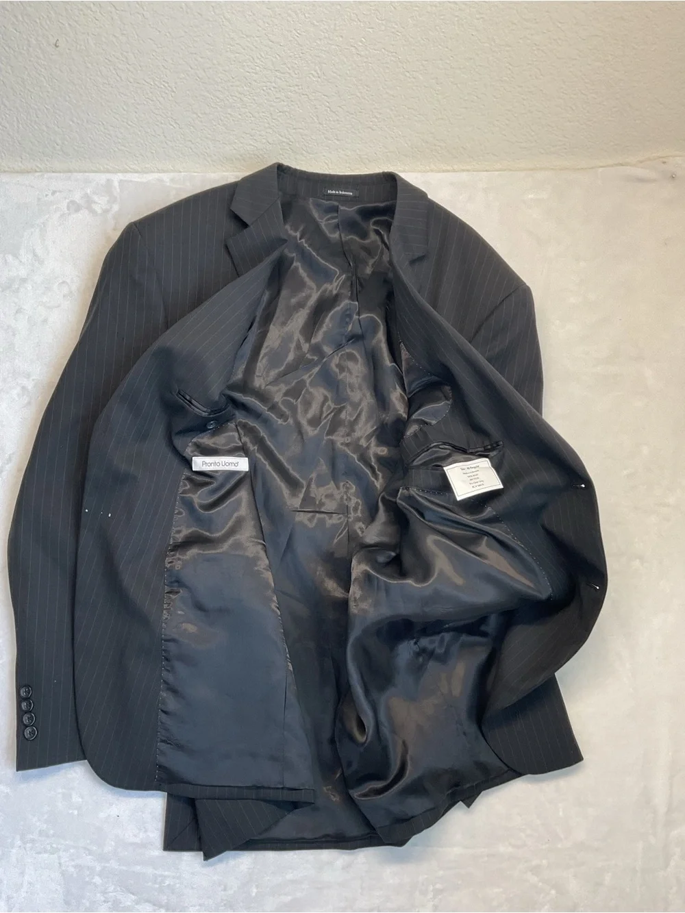 Pronto Uomo Black Pinstripe Two-Button Suit Jacket Size 48R